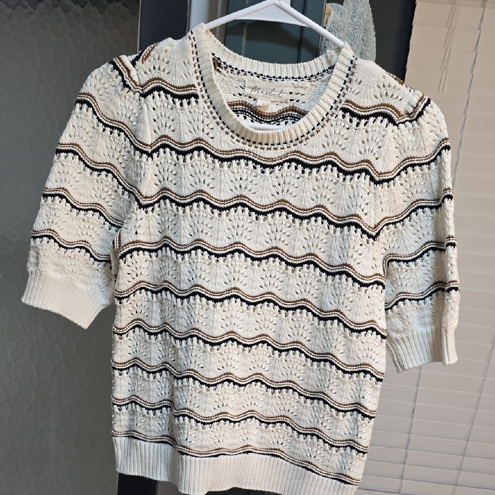 Marled Cream and Brown Knit Top